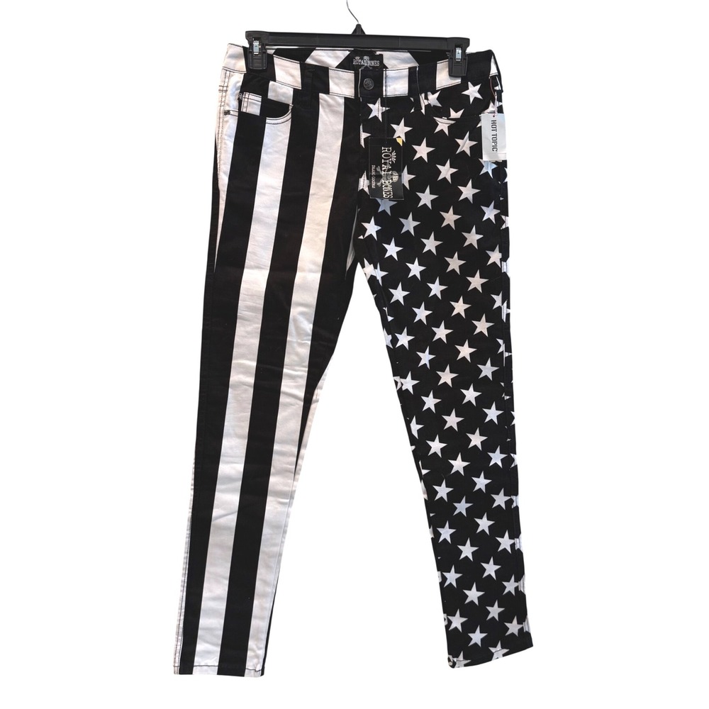 Royal Bones Skinny Jeans Black White Stars Stripes Split Leg Punk Juniors 11